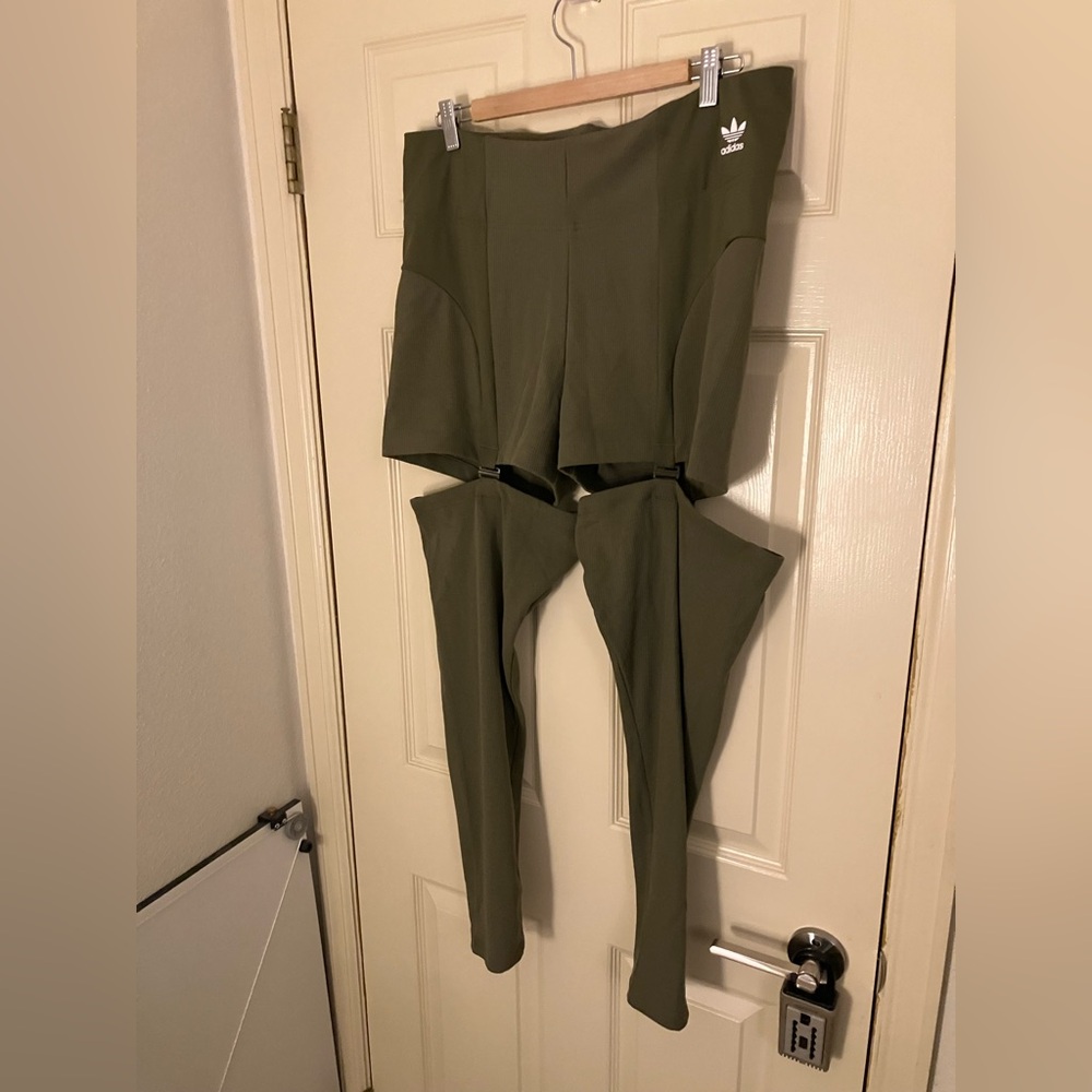 Adidas originals olive detachable two in one rib knit leggings XL 14 16 - Picture 4 of 7